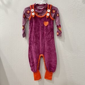 Alba of Denmark Purple Velour Romper with Floral Long Sleeve Onesie Outfit